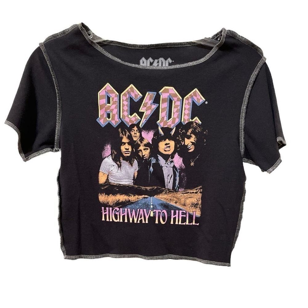 ACDC Highway to Hell Graphic Cropped Short Sleeve Small Top Retro Shirt